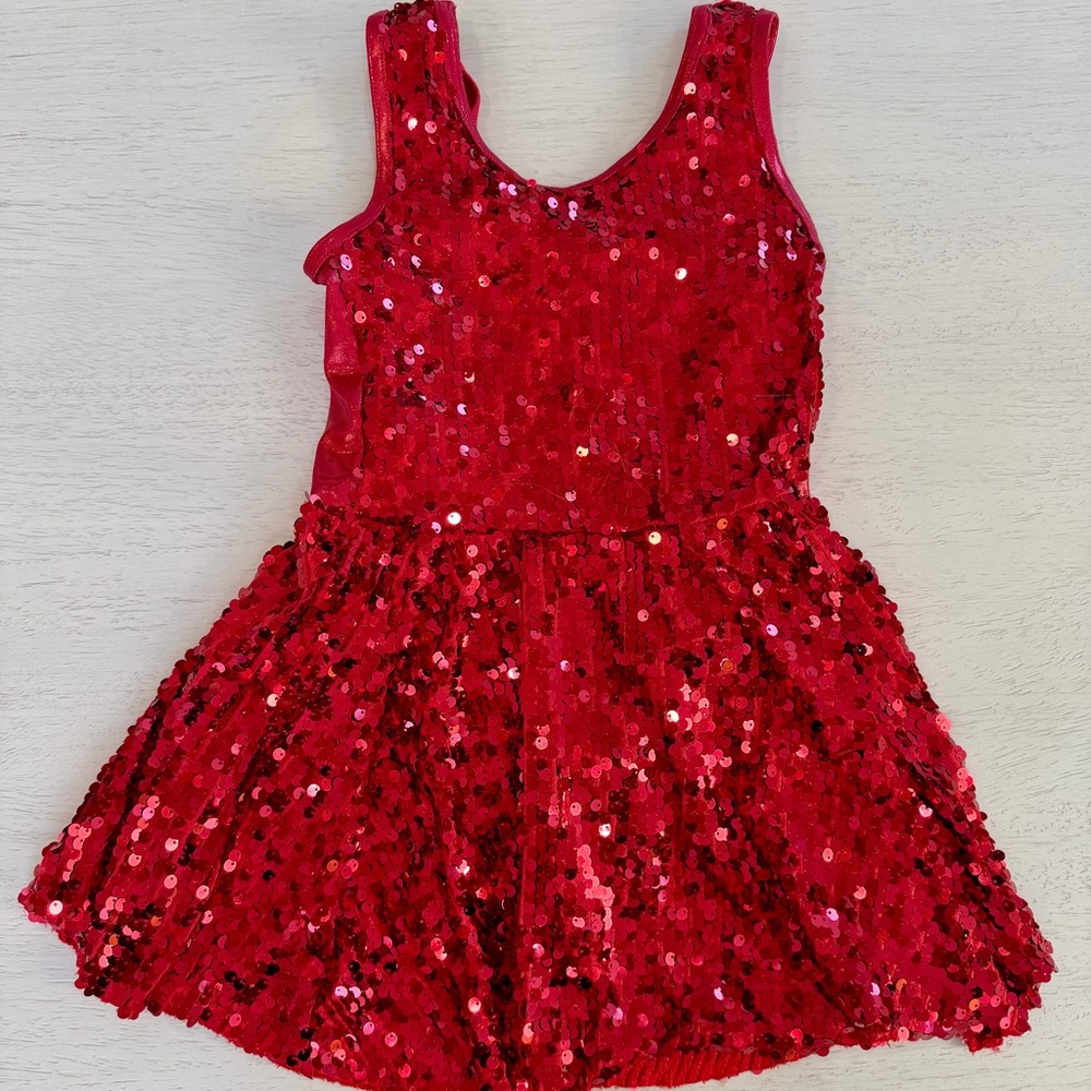 Sparkling Red Sequin Kids Dance Dress